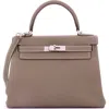 Pre-owned Hermes  Hermes Kelly Handbag Grey Togo With Palladium Hardware 28 In Brown