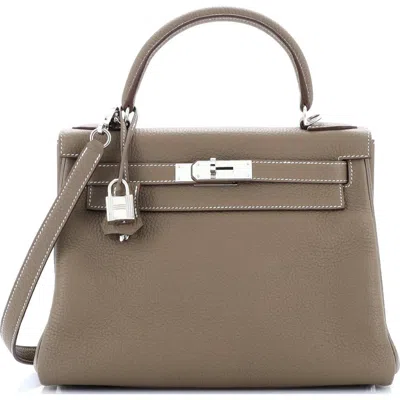 Pre-owned Hermes  Hermes Kelly Handbag Grey Togo With Palladium Hardware 28 In Brown