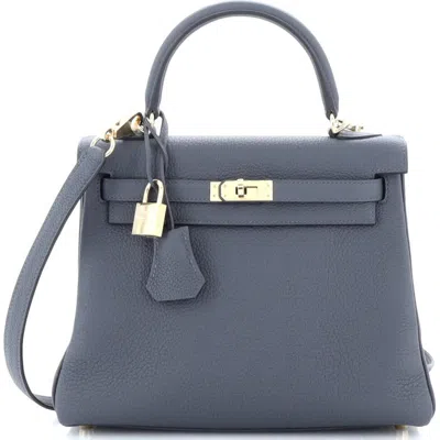 Pre-owned Hermes  Hermes Kelly Handbag Grey Togo With Permabrass Hardware 25 In Gray