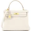 Pre-owned Hermes  Hermes Kelly Handbag Light Clemence With Gold Hardware 28 In White