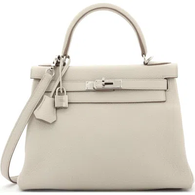 Pre-owned Hermes  Hermes Kelly Handbag Light Clemence With Palladium Hardware 28 In Gray