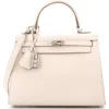 Pre-owned Hermes  Hermes Kelly Handbag Light Epsom With Palladium Hardware 25 In White
