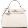 Pre-owned Hermes  Hermes Kelly Handbag Light Epsom With Palladium Hardware 28 In White