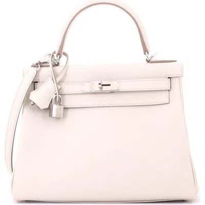 Pre-owned Hermes  Hermes Kelly Handbag Light Evercolor With Palladium Hardware 28 In Neutral