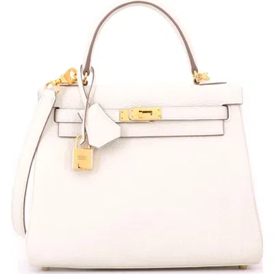 Pre-owned Hermes  Hermes Kelly Handbag Light Togo With Gold Hardware 25 In Neutral