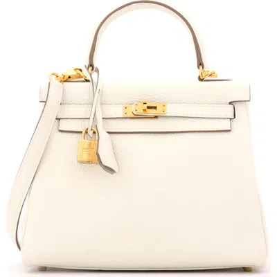 Pre-owned Hermes  Hermes Kelly Handbag Light Togo With Gold Hardware 25 In Neutral