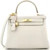 Pre-owned Hermes  Hermes Kelly Handbag Light Togo With Gold Hardware 28 In White