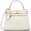 Pre-owned Hermes  Hermes Kelly Handbag Light Togo With Gold Hardware 28 In White