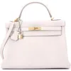 Pre-owned Hermes  Hermes Kelly Handbag Light Togo With Gold Hardware 32 In White