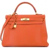Pre-owned Hermes  Hermes Kelly Handbag Orange Chevre De Coromandel With Gold Hardware 32 In Orange
