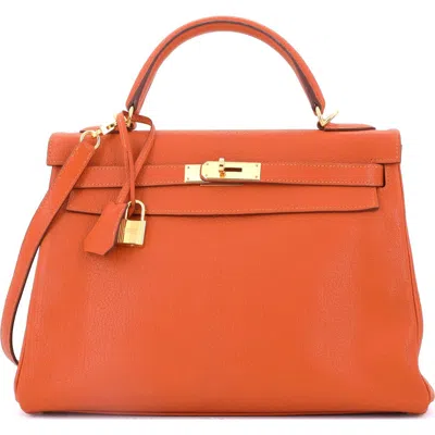 Pre-owned Hermes  Hermes Kelly Handbag Orange Chevre De Coromandel With Gold Hardware 32