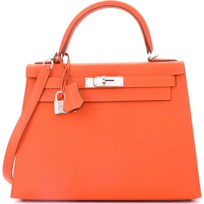 Pre-owned Hermes  Hermes Kelly Handbag Orange Epsom With Palladium Hardware 28