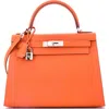 Pre-owned Hermes  Hermes Kelly Handbag Orange Epsom With Palladium Hardware 28 In Orange