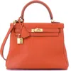 Pre-owned Hermes  Hermes Kelly Handbag Orange Swift With Gold Hardware 25 In Brown