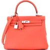 Pre-owned Hermes  Hermes Kelly Handbag Orange Swift With Palladium Hardware 25 In Red