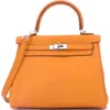 Pre-owned Hermes  Hermes Kelly Handbag Orange Swift With Palladium Hardware 25 In Orange