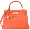 Pre-owned Hermes  Hermes Kelly Handbag Orange Chevre De Coromandel With Gold Hardware 32 In Orange