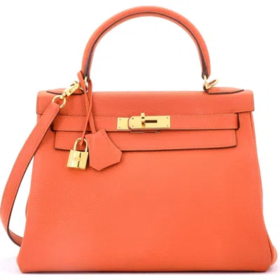 Pre-owned Hermes  Hermes Kelly Handbag Orange Togo With Gold Hardware 28