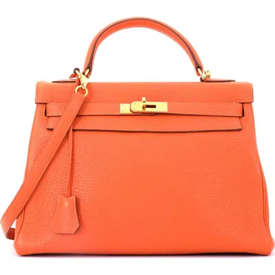 Pre-owned Hermes  Hermes Kelly Handbag Orange Togo With Gold Hardware 32