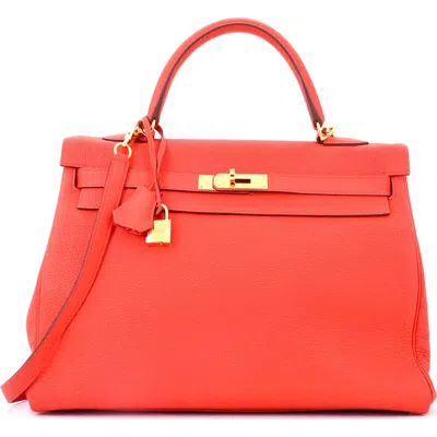 Pre-owned Hermes  Hermes Kelly Handbag Orange Togo With Gold Hardware 35 In Red