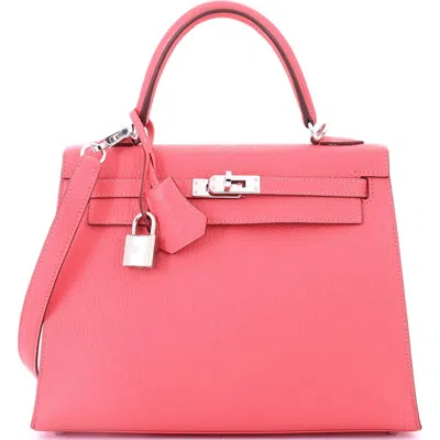 Pre-owned Hermes  Hermes Kelly Handbag Pink Chevre Mysore With Palladium Hardware 25
