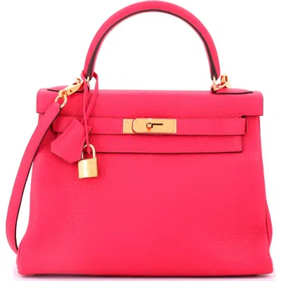 Pre-owned Hermes  Hermes Kelly Handbag Pink Clemence With Gold Hardware 28 In Purple