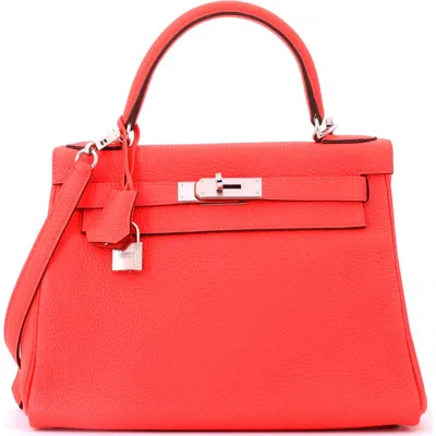 Pre-owned Hermes  Hermes Kelly Handbag Pink Clemence With Palladium Hardware 28 In Red