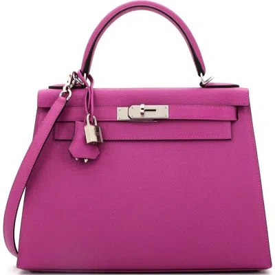 Pre-owned Hermes  Hermes Kelly Handbag Pink Epsom With Palladium Hardware 28 In Purple