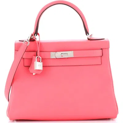 Pre-owned Hermes  Hermes Kelly Handbag Pink Evercolor With Palladium Hardware 28