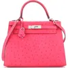 Pre-owned Hermes  Hermes Kelly Handbag Pink Ostrich With Palladium Hardware 28