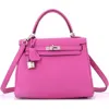 Pre-owned Hermes  Hermes Kelly Handbag Pink Togo With Palladium Hardware 25 In White