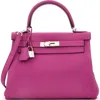 Pre-owned Hermes  Hermes Kelly Handbag Pink Togo With Palladium Hardware 28 In Purple