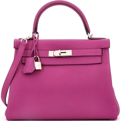 Pre-owned Hermes  Hermes Kelly Handbag Pink Togo With Palladium Hardware 28 In Purple