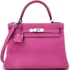 Pre-owned Hermes  Hermes Kelly Handbag Pink Togo With Palladium Hardware 28 In Purple