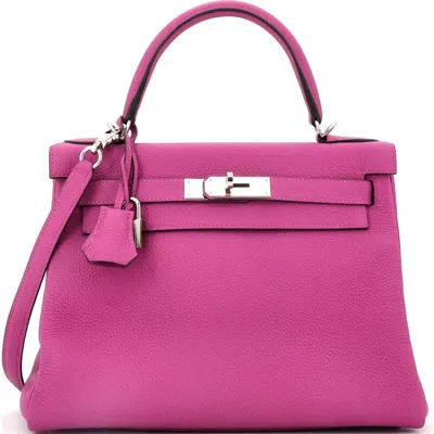 Pre-owned Hermes  Hermes Kelly Handbag Pink Togo With Palladium Hardware 28 In Purple