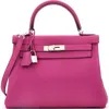 Pre-owned Hermes  Hermes Kelly Handbag Pink Togo With Palladium Hardware 28 In Purple