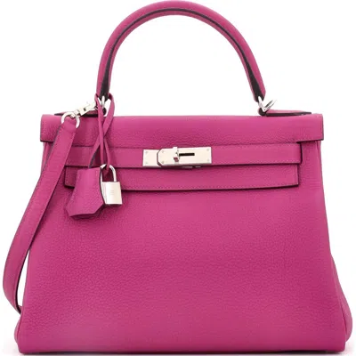 Pre-owned Hermes  Hermes Kelly Handbag Pink Togo With Palladium Hardware 28 In Purple