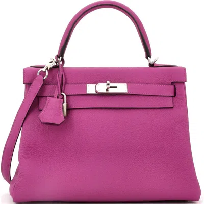 Pre-owned Hermes  Hermes Kelly Handbag Pink Togo With Palladium Hardware 28 In Purple