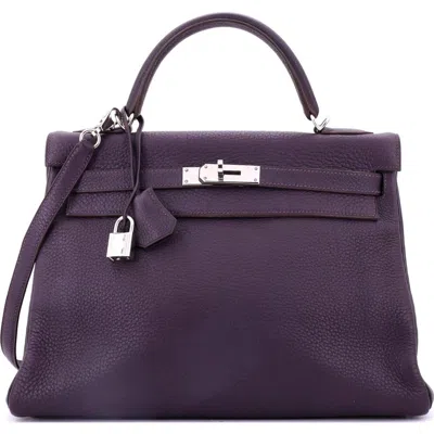 Pre-owned Hermes  Hermes Kelly Handbag Purple Clemence With Palladium Hardware 32