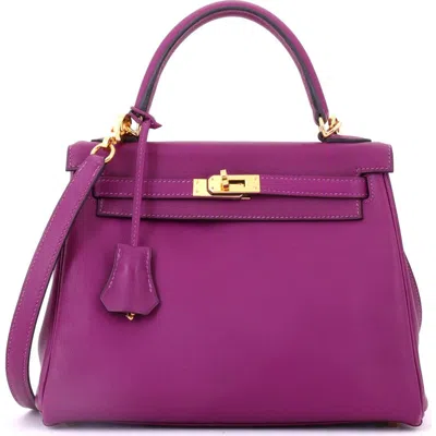 Pre-owned Hermes  Hermes Kelly Handbag Purple Swift With Gold Hardware 25 In Pattern