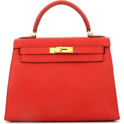 Pre-owned Hermes  Hermes Kelly Handbag Red Chevre De Coromandel With Gold Hardware 28