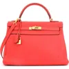 Pre-owned Hermes  Hermes Kelly Handbag Red Clemence With Gold Hardware 32 In Red