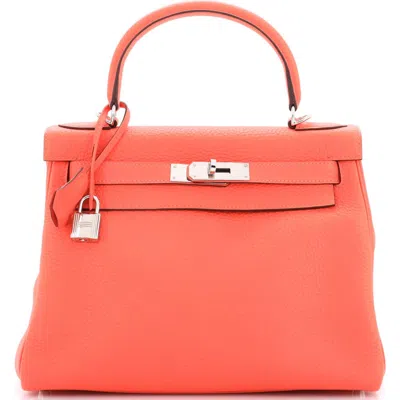 Pre-owned Hermes  Hermes Kelly Handbag Red Clemence With Palladium Hardware 28
