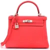 Pre-owned Hermes  Hermes Kelly Handbag Red Clemence With Palladium Hardware 28 In Red
