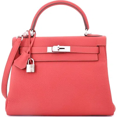 Pre-owned Hermes  Hermes Kelly Handbag Red Clemence With Palladium Hardware 28
