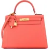 Pre-owned Hermes  Hermes Kelly Handbag Red Epsom With Gold Hardware 28 In Pink