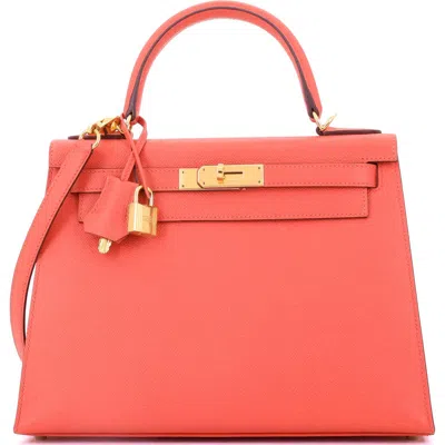 Pre-owned Hermes  Hermes Kelly Handbag Red Epsom With Gold Hardware 28 In Pink