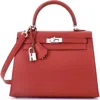Pre-owned Hermes  Hermes Kelly Handbag Red Epsom With Palladium Hardware 25 In Red