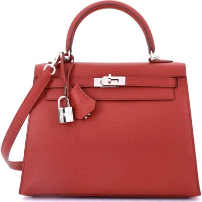 Pre-owned Hermes  Hermes Kelly Handbag Red Epsom With Palladium Hardware 25