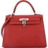 Pre-owned Hermes  Hermes Kelly Handbag Red Epsom With Palladium Hardware 28 In Red